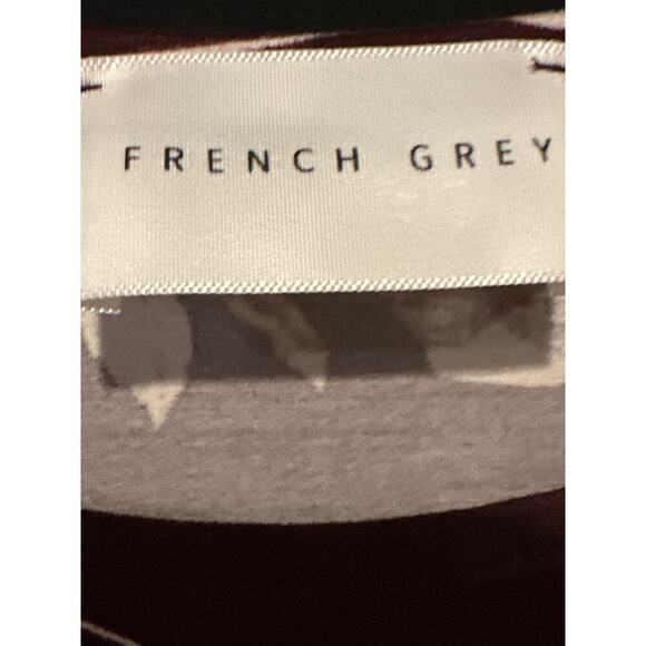 French Grey Burgundy Floral A line dress Sz L - Picture 3 of 6